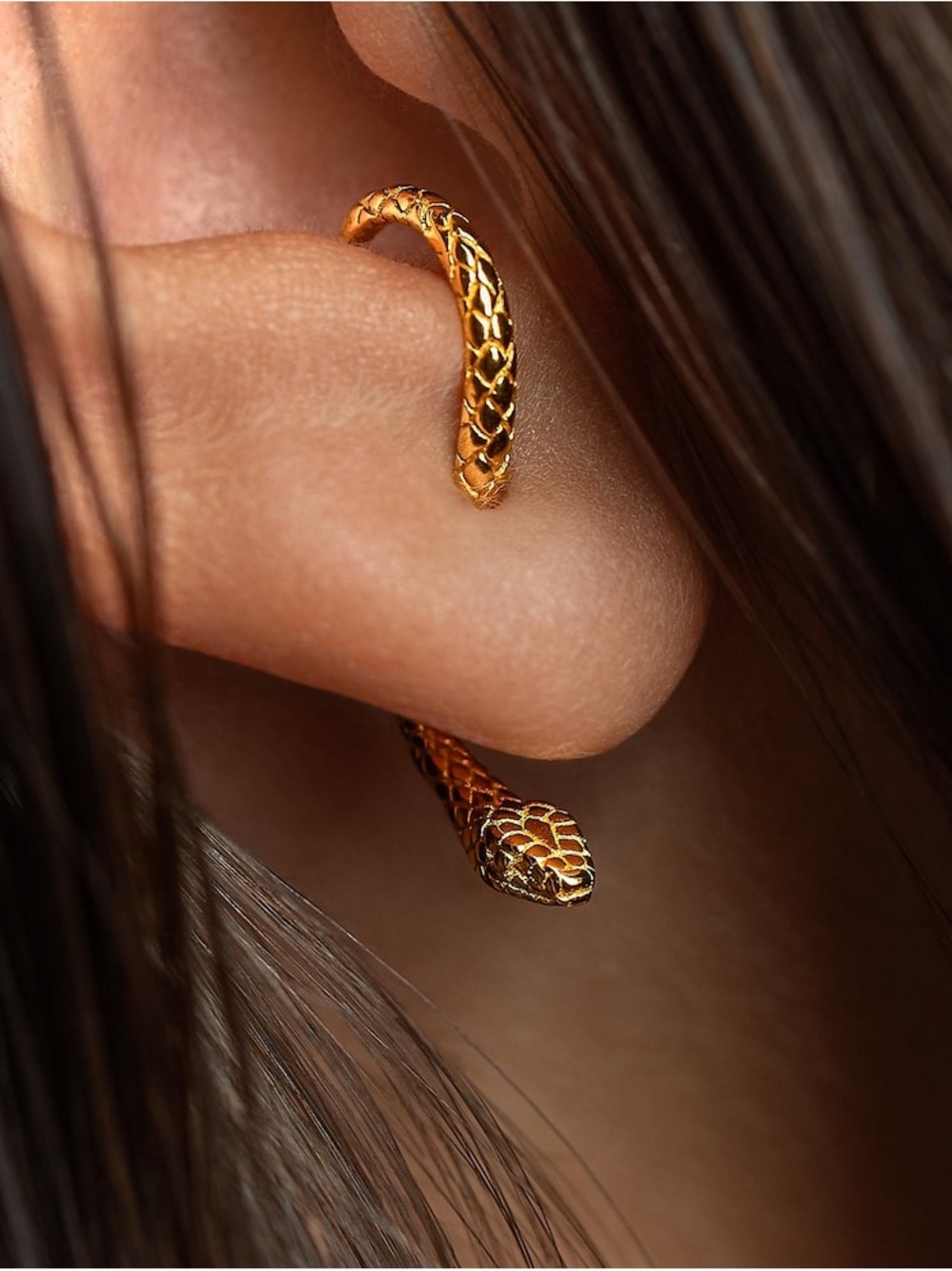 Lunai Jewelry Salma Snake Ear Jacket Climber Earrings Gold Plated 925 Silver